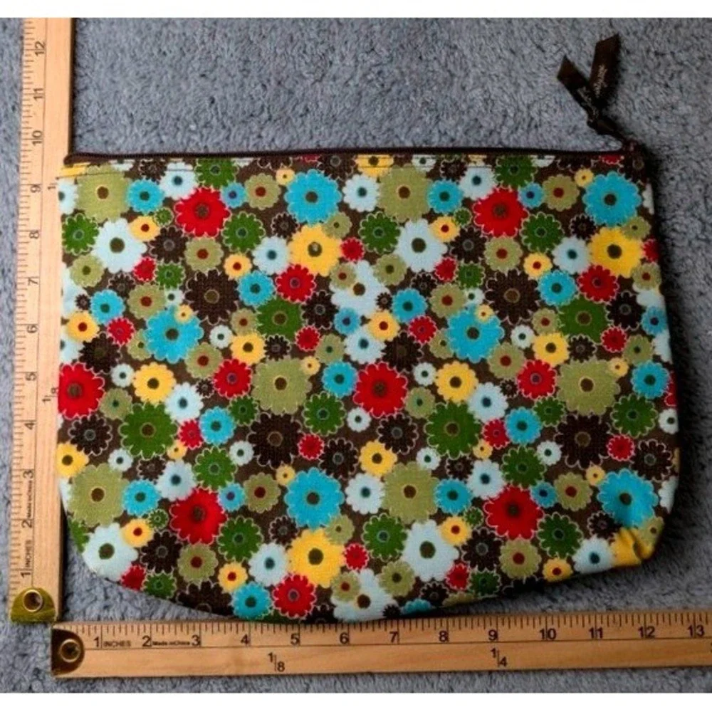 Thirty-One Gifts~Canvas Zipper Pouch~Windsor Bouquet Floral ~ Cosmetic Bag~12x9